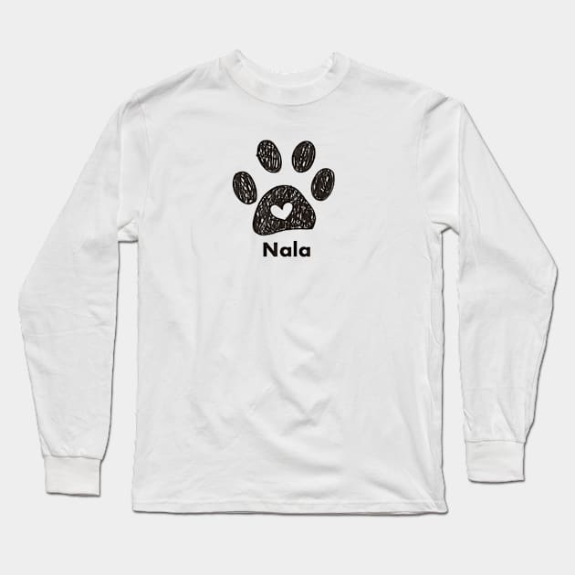 Nala name made of hand drawn paw prints Long Sleeve T-Shirt by GULSENGUNEL